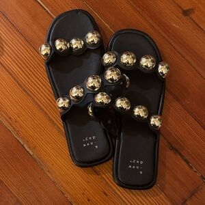 Black Sandals with gold Accents